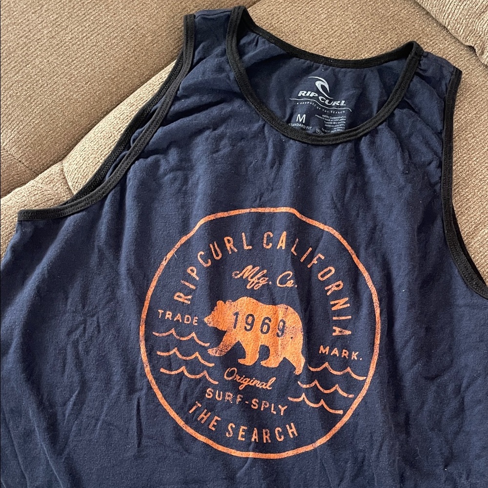 Rip Curl Navy Tank Top with Orange Bear Graphic